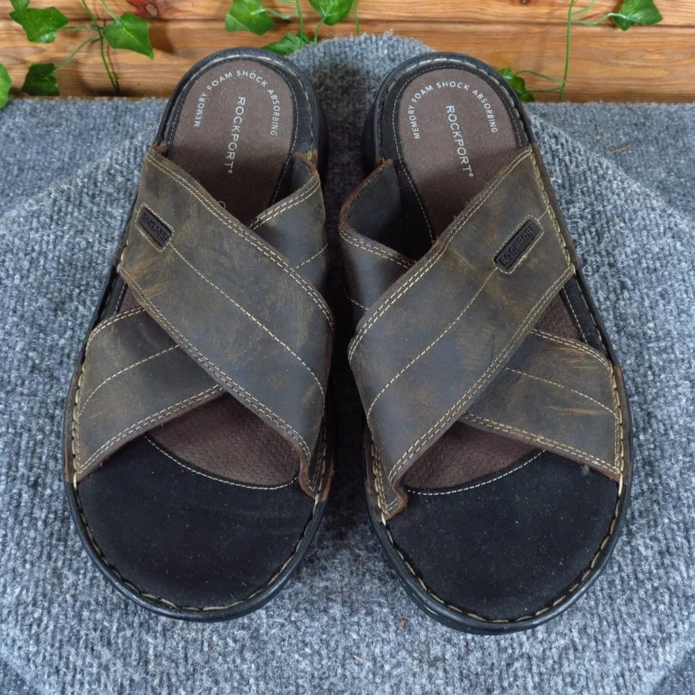 Rockport Darwyn X-Band Mens Slide Sandals Size‎ 12 Casual Comfort Brown Leather